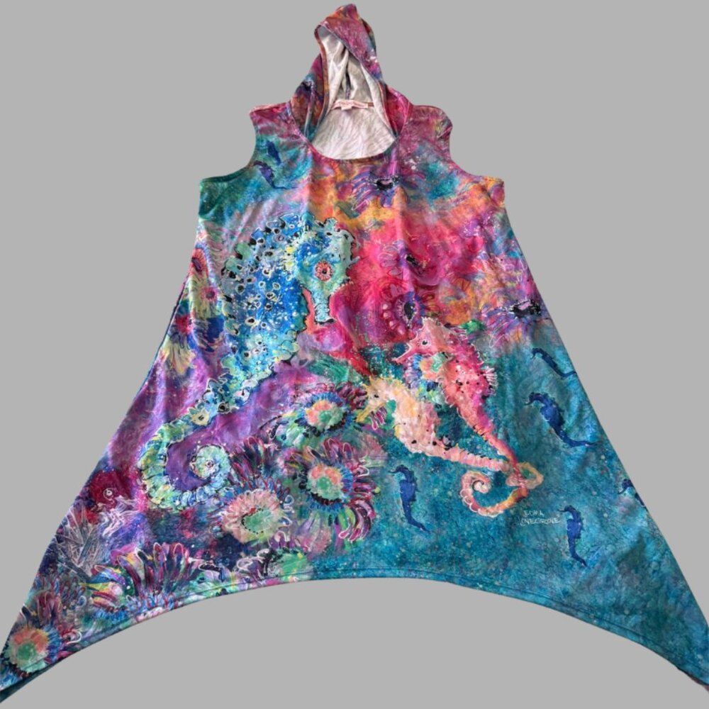 Leoma Lovegrove Women’s Size XL Colorful Seahorse Hooded Swim Coverup